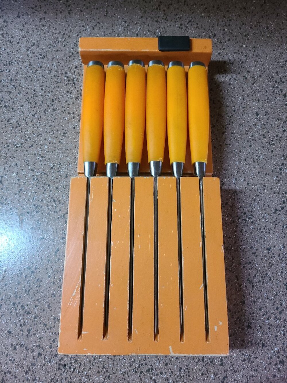 Fiesta Knife Set of 6 Steak Knives Orange Stainless Steel Orange Wood Block